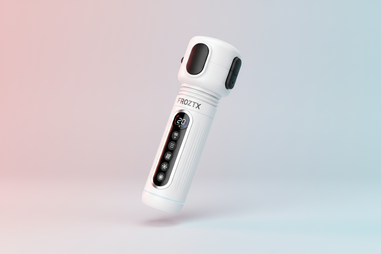 Witte FroztX massage gun met transparante achtergrond en schaduw